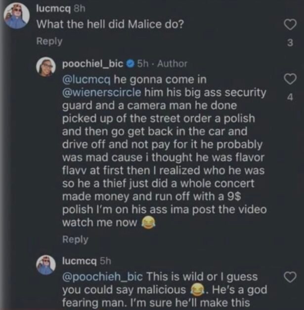 Clipses Malice Accused Of Stealing Glizzy From Chicago Restaurant