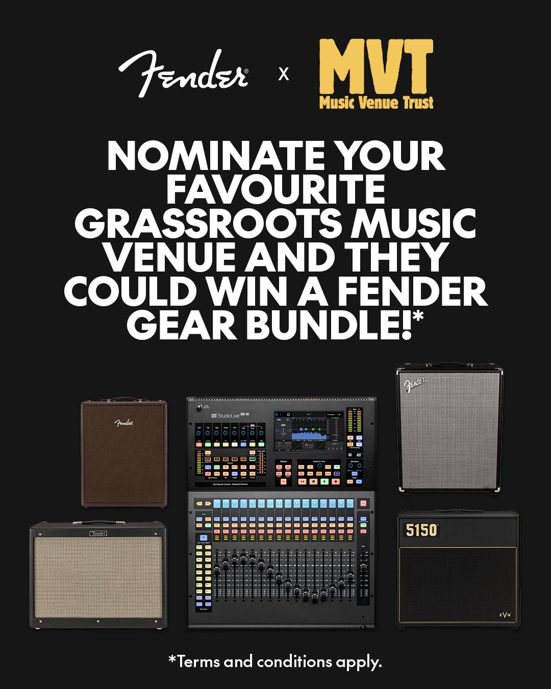 Nominate your favourite UK grassroots music venue to win a bundle of Fender gear